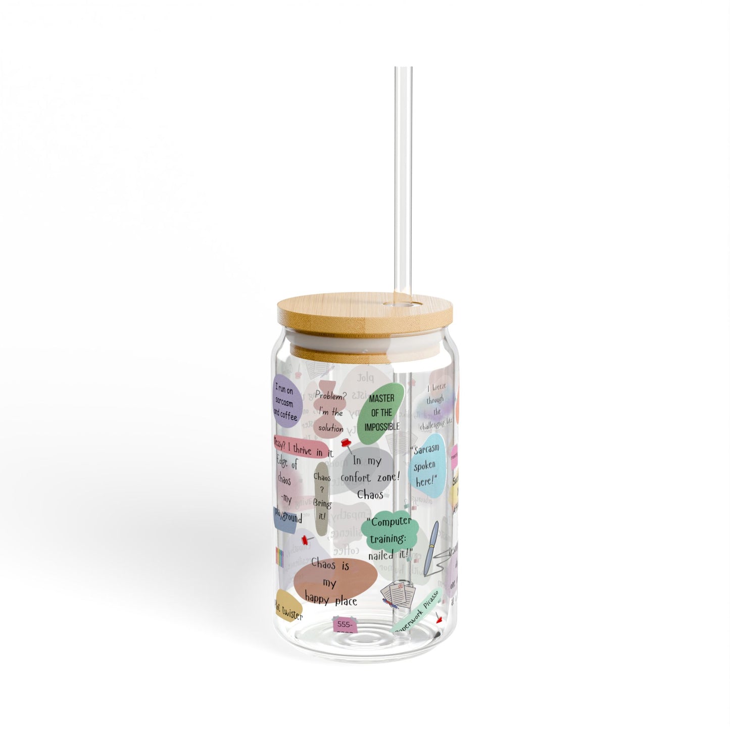 Sipper Glass - 16oz Social Work Daily Affirmations Glass Tumbler with Bamboo Lid and Straw – Inspirational Quotes for Social Workers
