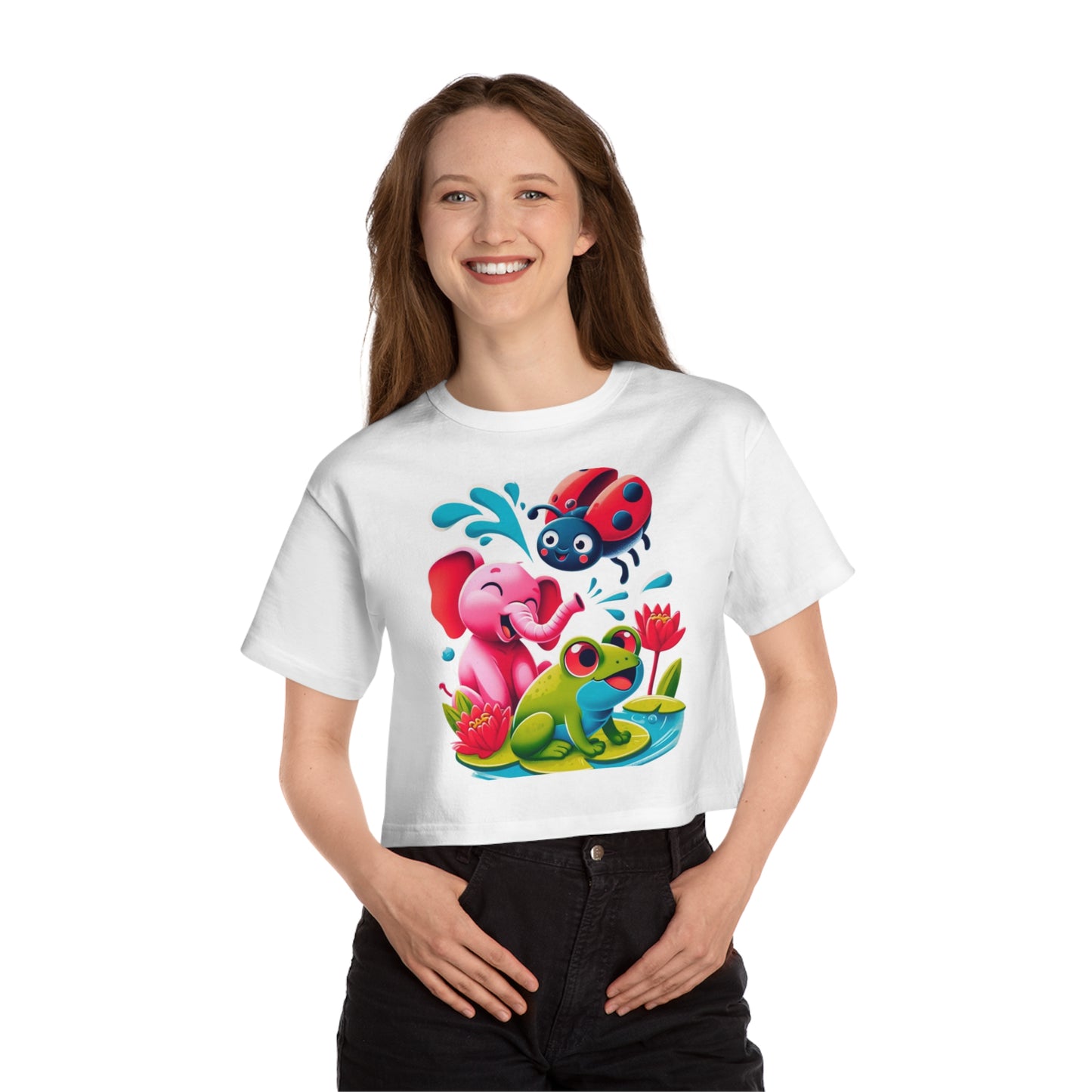 Playful Cropped T-Shirt with Cute Animal Design