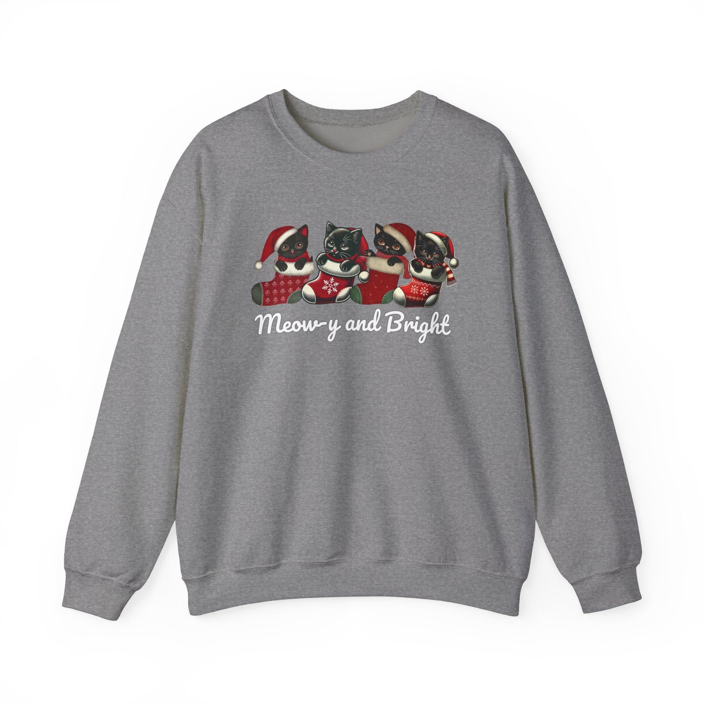 Festive Cat Lovers Sweatshirt - "Meow-y and Bright" Holiday Pullover for Cat Lovers