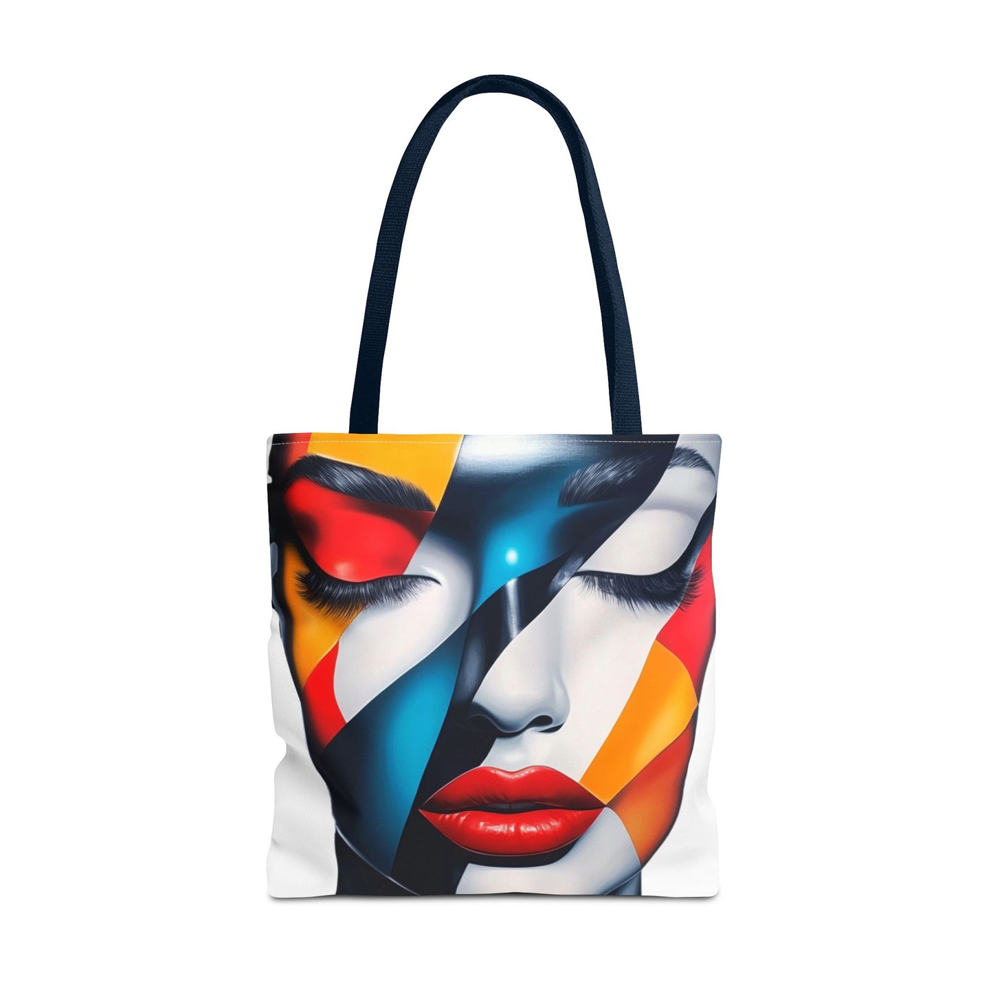 Modern Abstract Art Tote Bag - Vibrant Face Design & Zebra Print Reversible Style - Durable, Lightweight, Everyday Carry