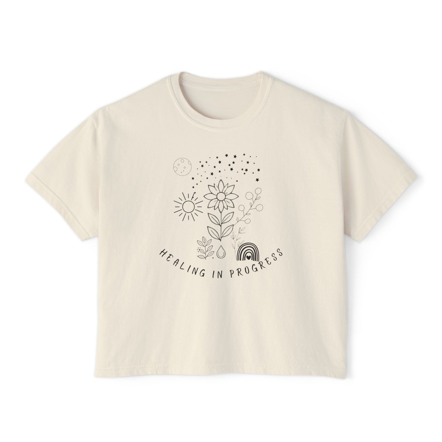Healing in Progress Women's Boxy Tee - Cozy Floral Graphic T-Shirt