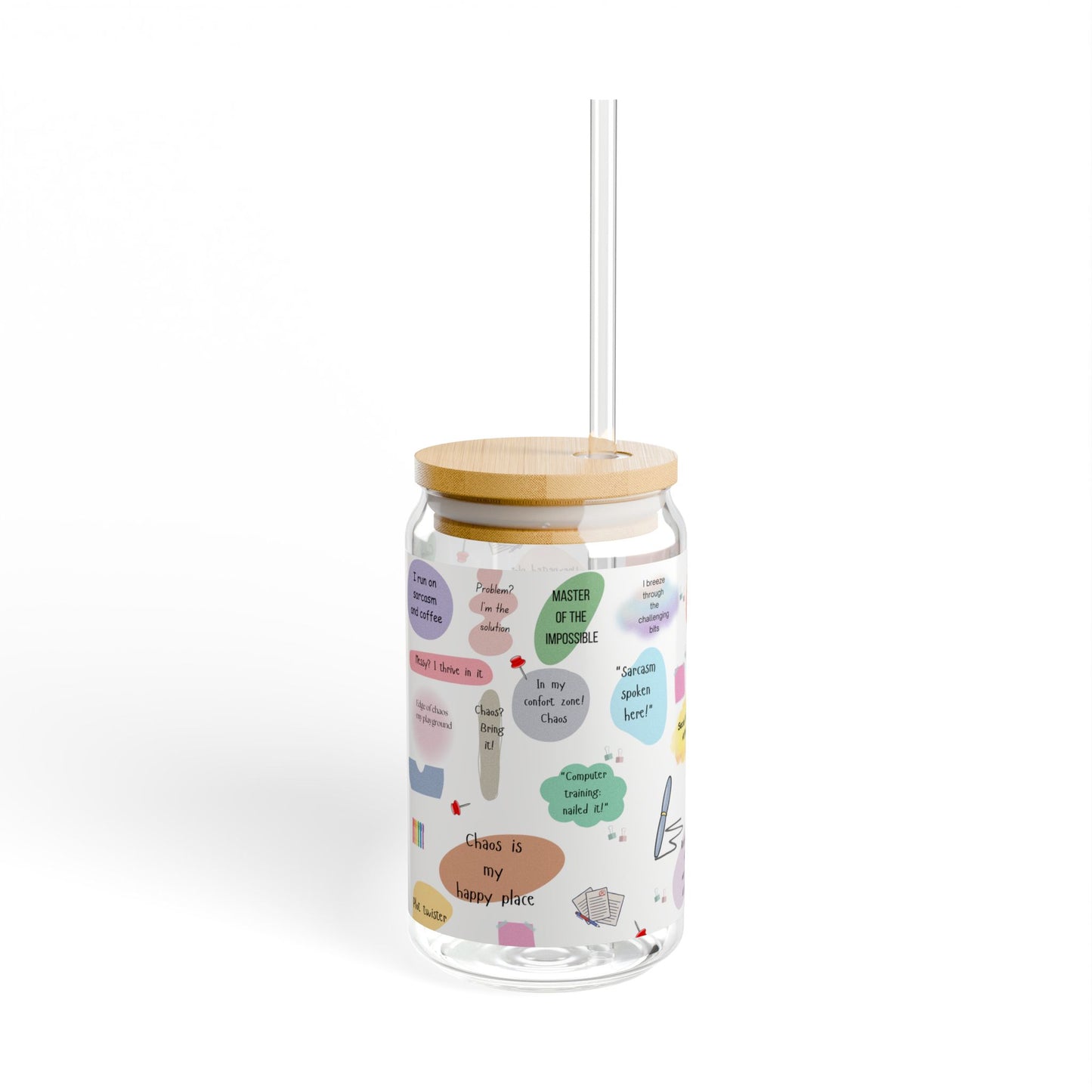 Sipper Glass | 16oz Social Work Daily Affirmations Glass Tumbler with Bamboo Lid and Straw – Inspirational Quotes for Social Workers