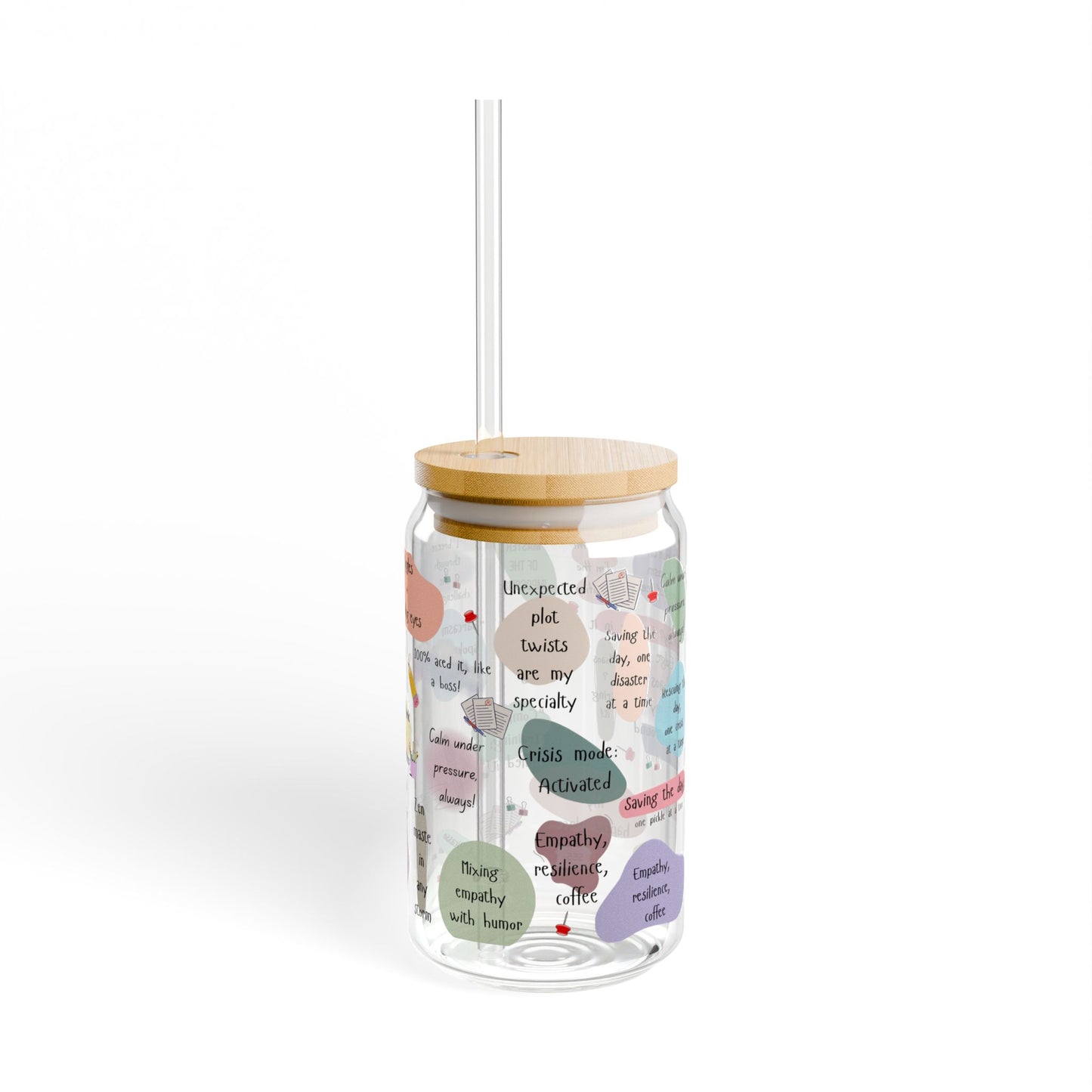 Sipper Glass - 16oz Social Work Daily Affirmations Glass Tumbler with Bamboo Lid and Straw – Inspirational Quotes for Social Workers