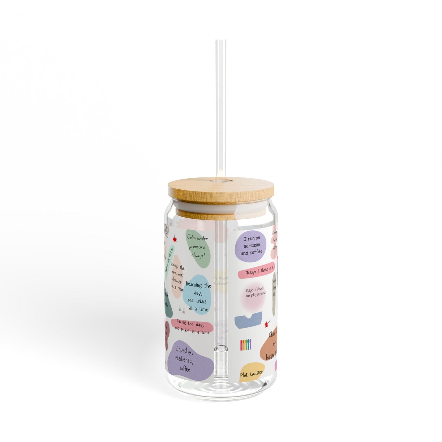 Sipper Glass | 16oz Social Work Daily Affirmations Glass Tumbler with Bamboo Lid and Straw – Inspirational Quotes for Social Workers