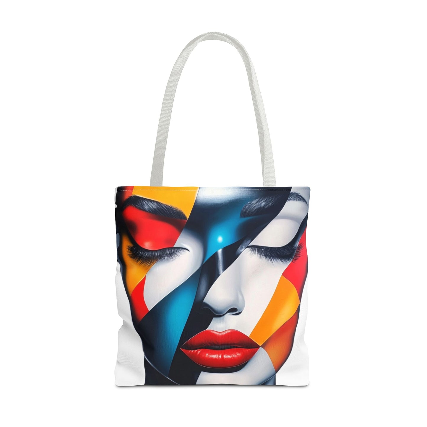 Modern Abstract Art Tote Bag - Vibrant Face Design & Zebra Print Reversible Style - Durable, Lightweight, Everyday Carry