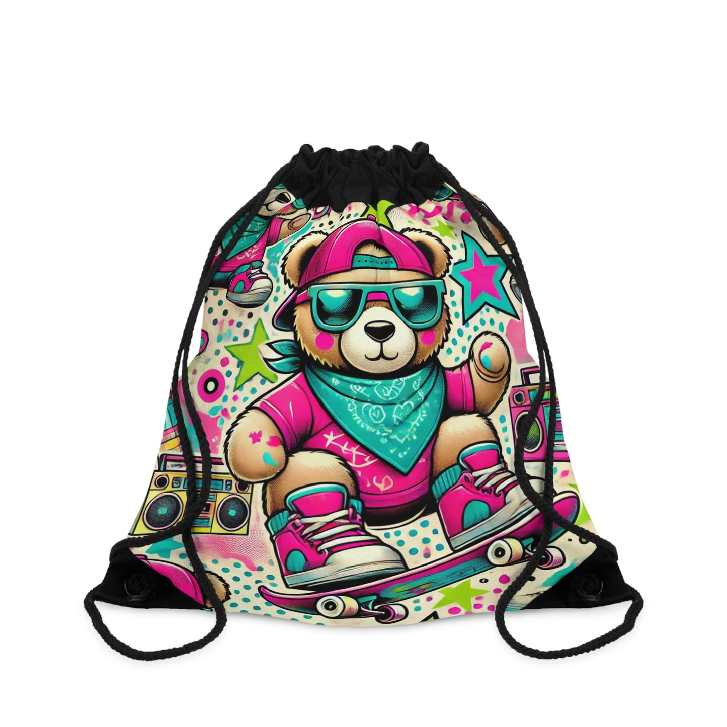 ๐น Cool Skateboarding Bear Drawstring Bag โ Fun & Trendy Gym Bag for Kids and Teens ๐น