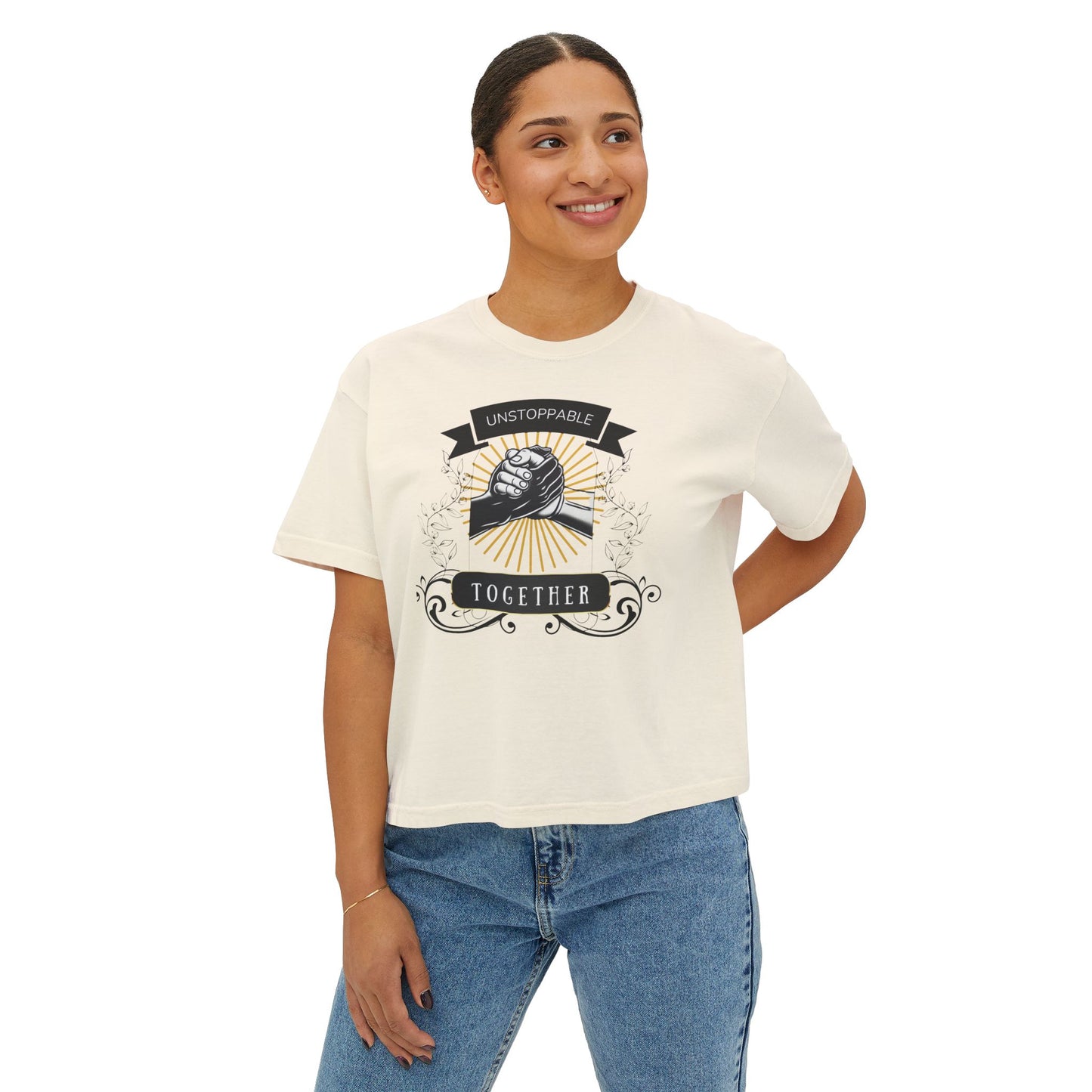Unstoppable Together Women's Boxy Tee - Inspirational Graphic T-Shirt for Empowerment