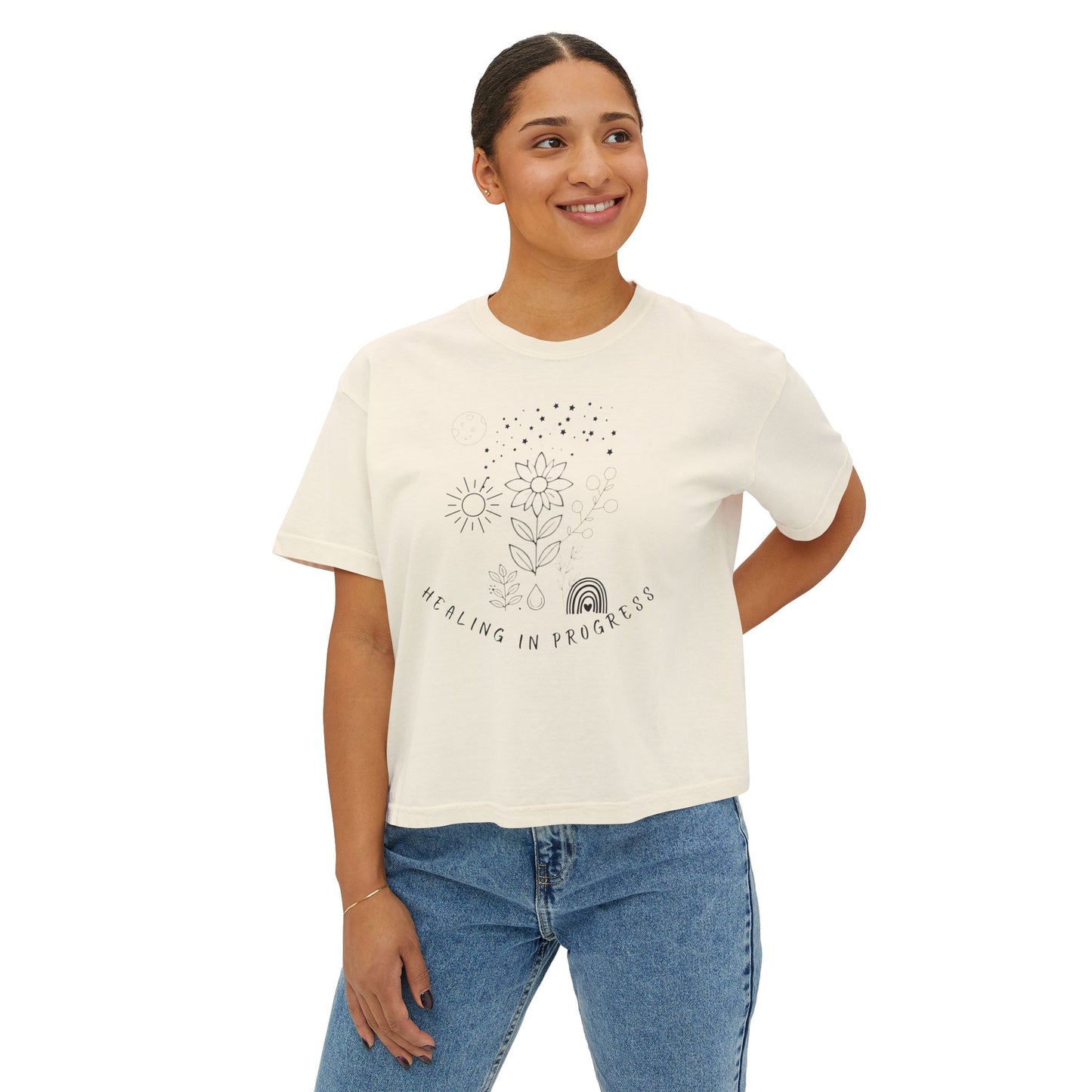 Healing in Progress Women's Boxy Tee - Cozy Floral Graphic T-Shirt