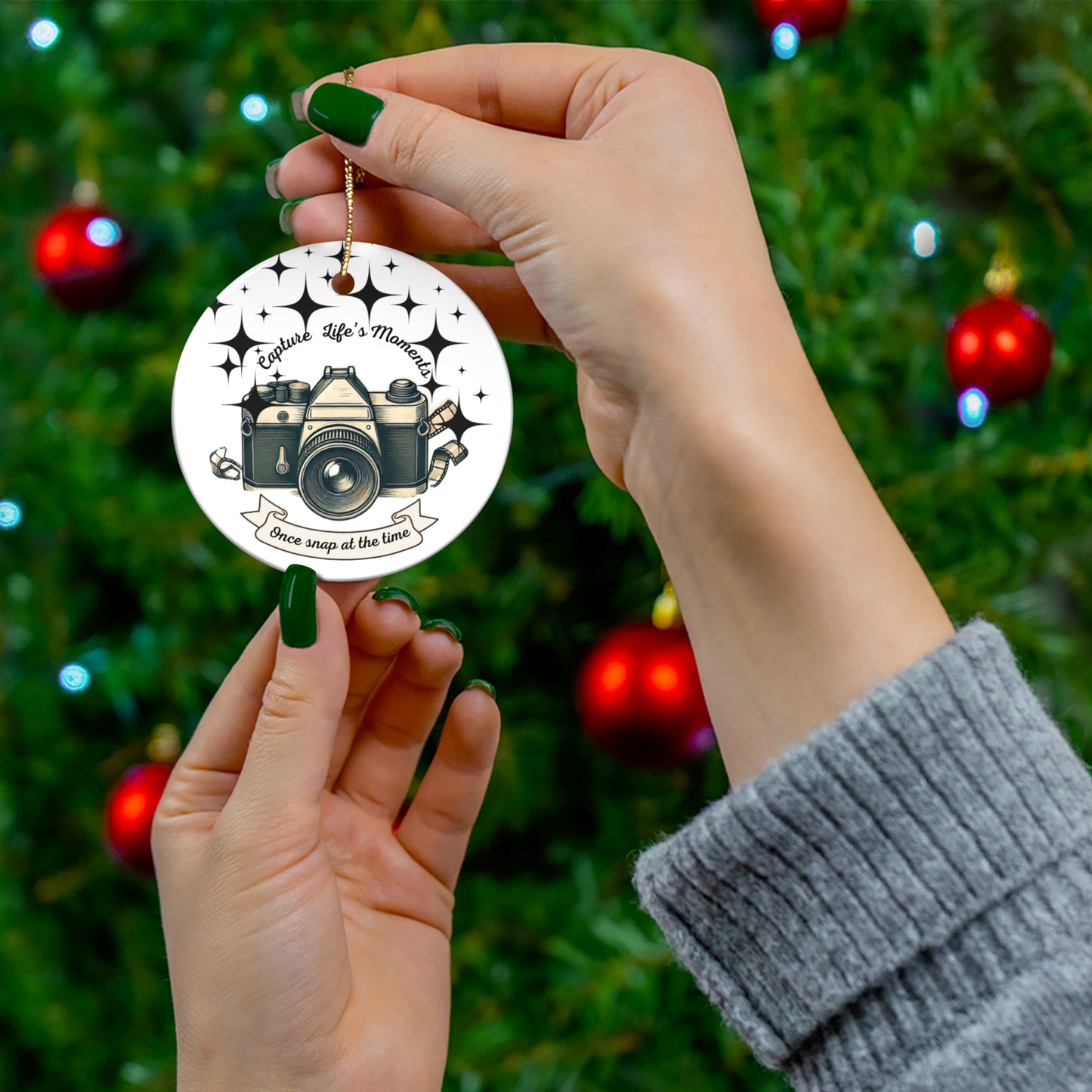 Capture Life's Moments Ceramic Ornament - Photography Decor for Holidays