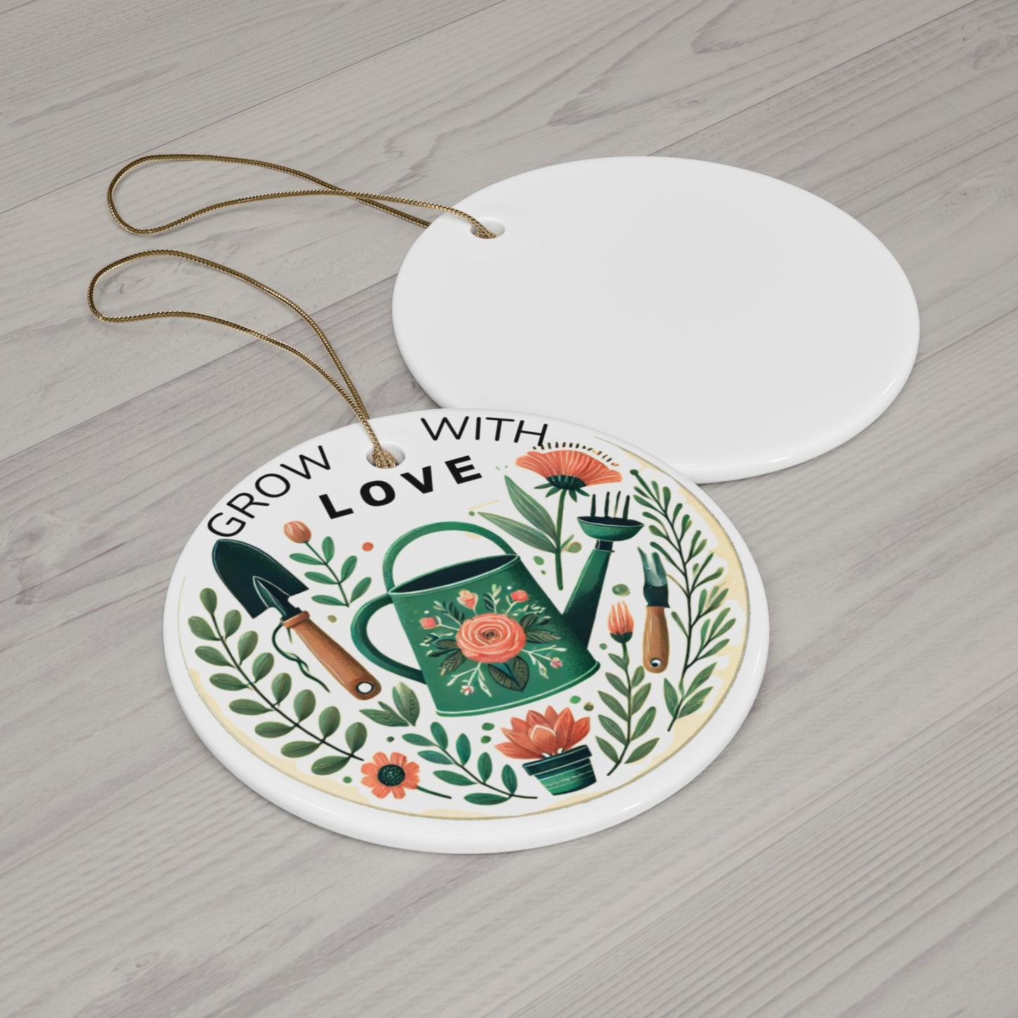 Gardening Love Ceramic Ornament - Grow with Love Design for Home Décor