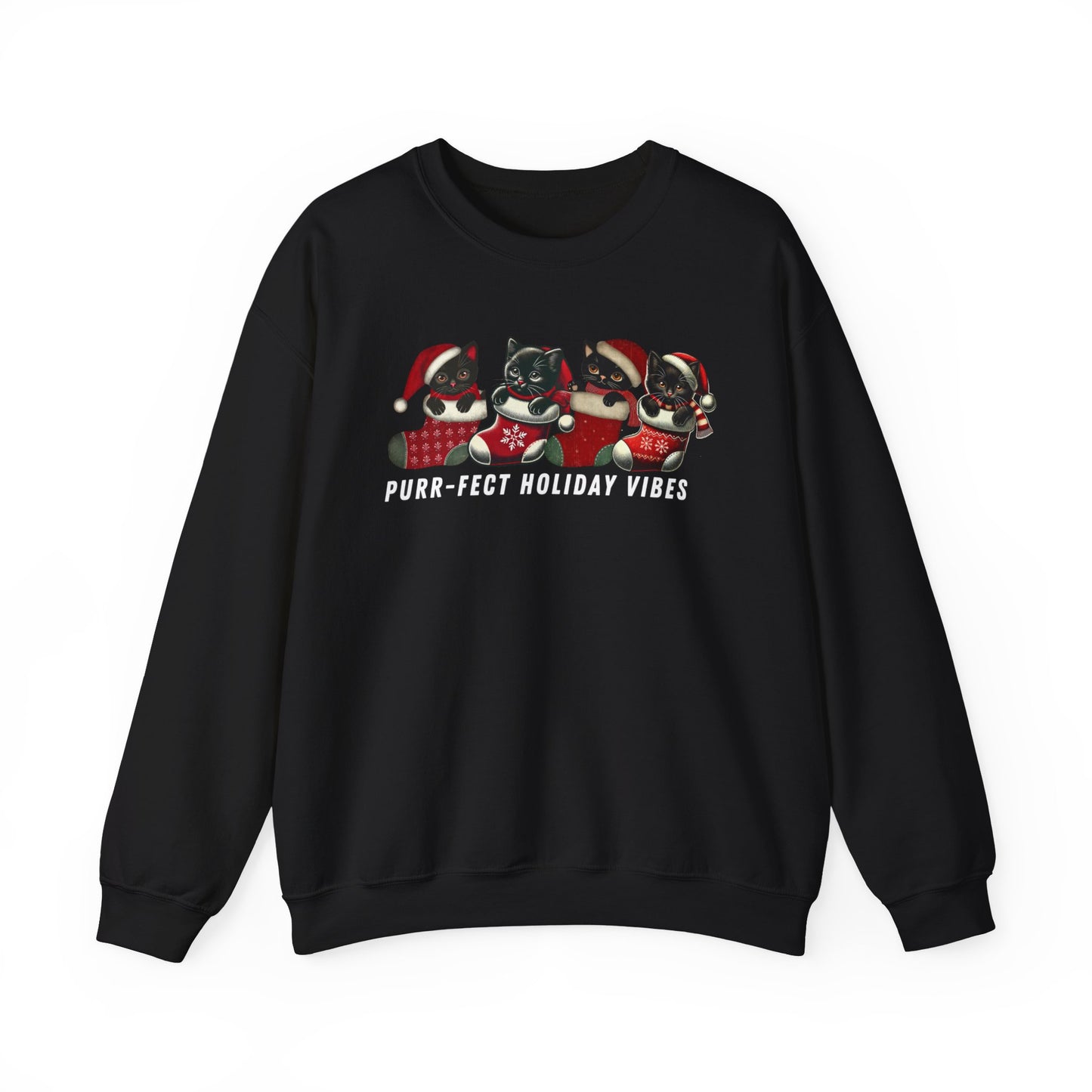 Purr-fect Holiday Vibes Cat Sweatshirt - Festive Cat Christmas Sweater