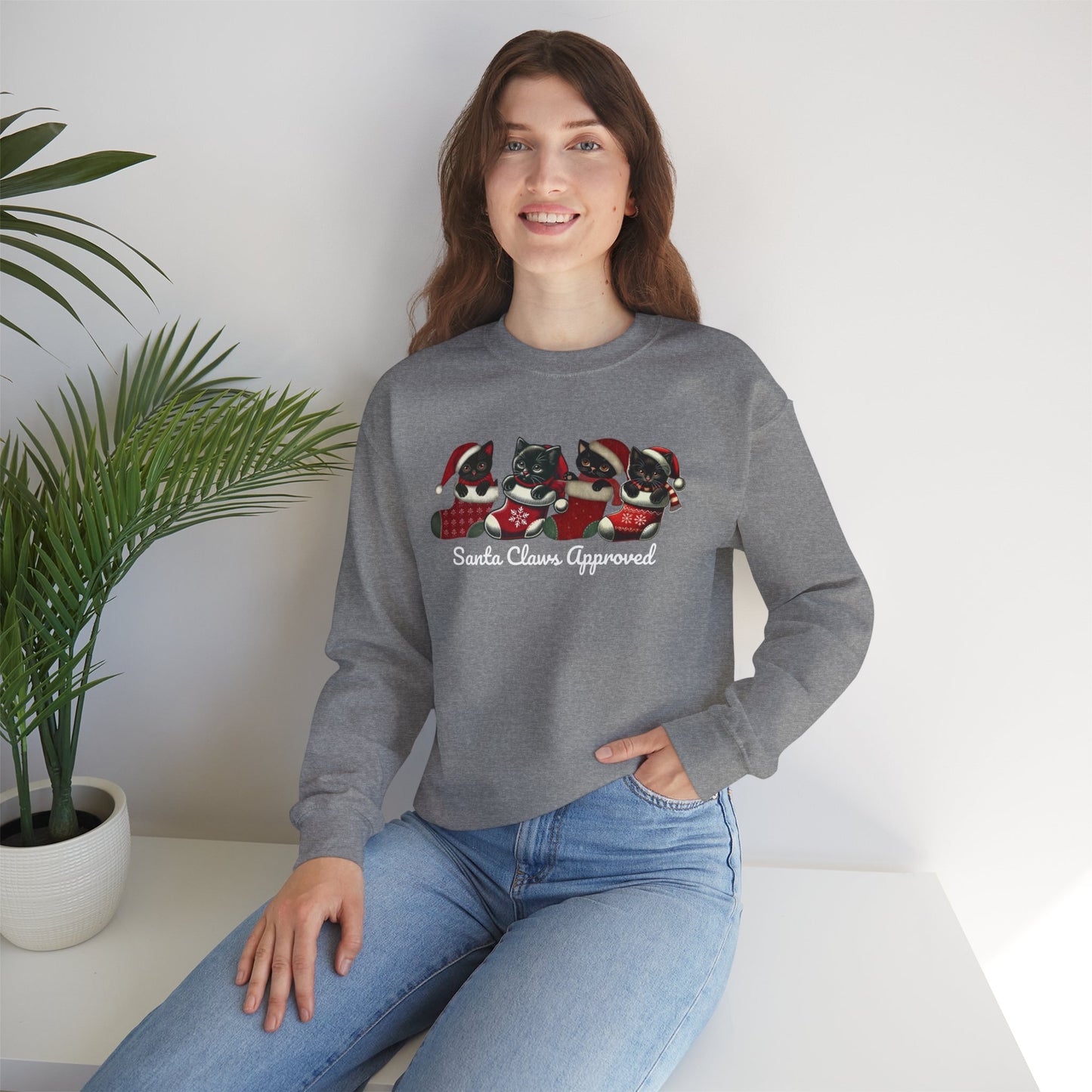 Santa Claws Approved Crewneck Sweatshirt - Cozy Holiday Cats Design