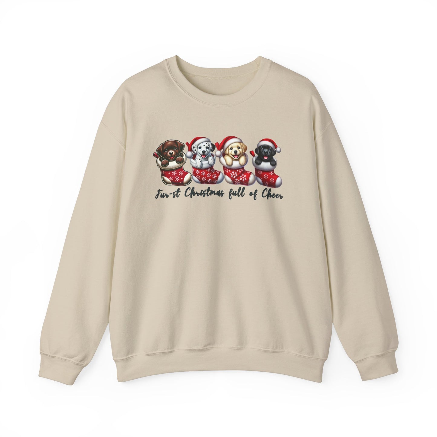 Festive Dog Lovers Crewneck Sweatshirt - "First Christmas Full of Cheer"