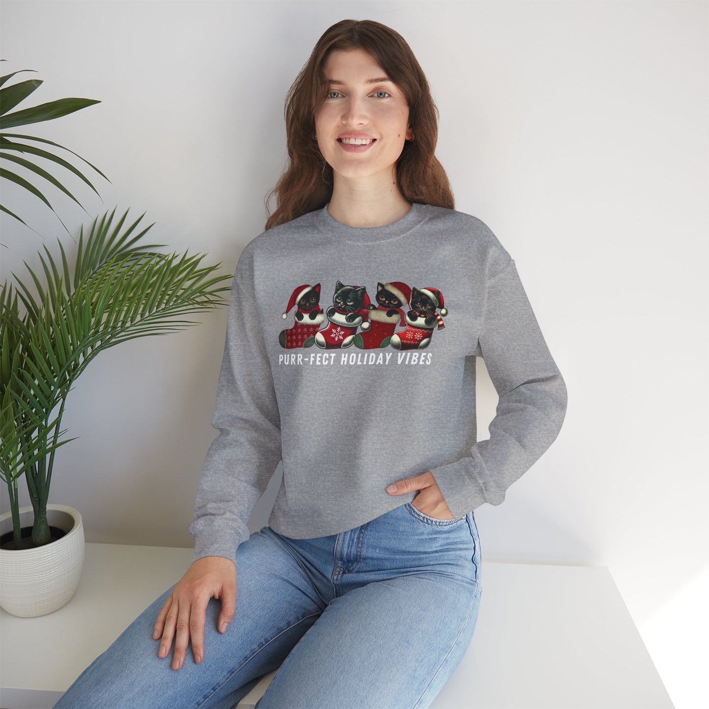 Purr-fect Holiday Vibes Cat Sweatshirt - Festive Cat Christmas Sweater