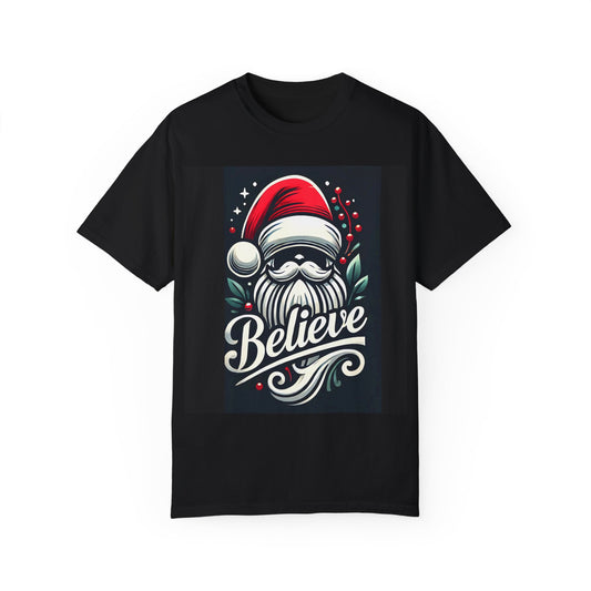 Santa Claus Christmas T-Shirt - Black XL - Believe Festive Holiday Tee for Christmas Cheer