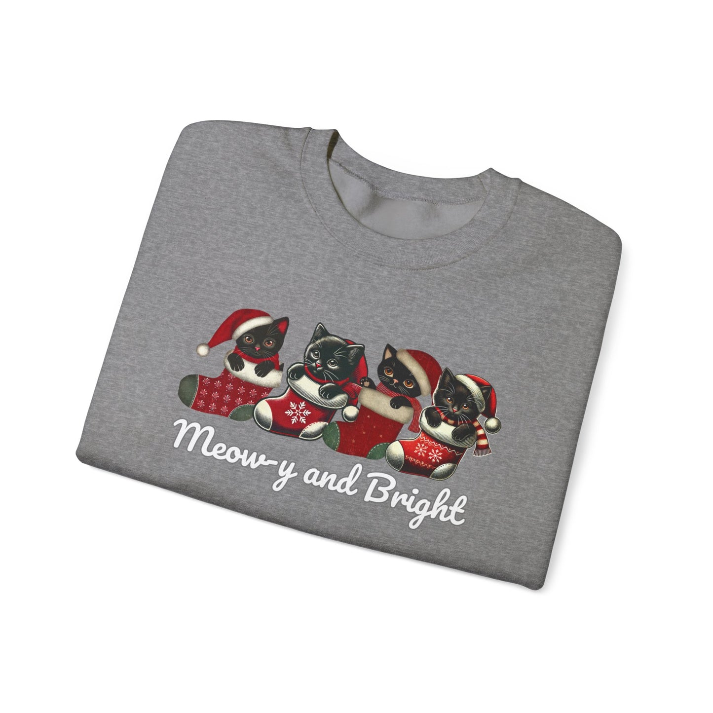 Festive Cat Lovers Sweatshirt - "Meow-y and Bright" Holiday Pullover for Cat Lovers