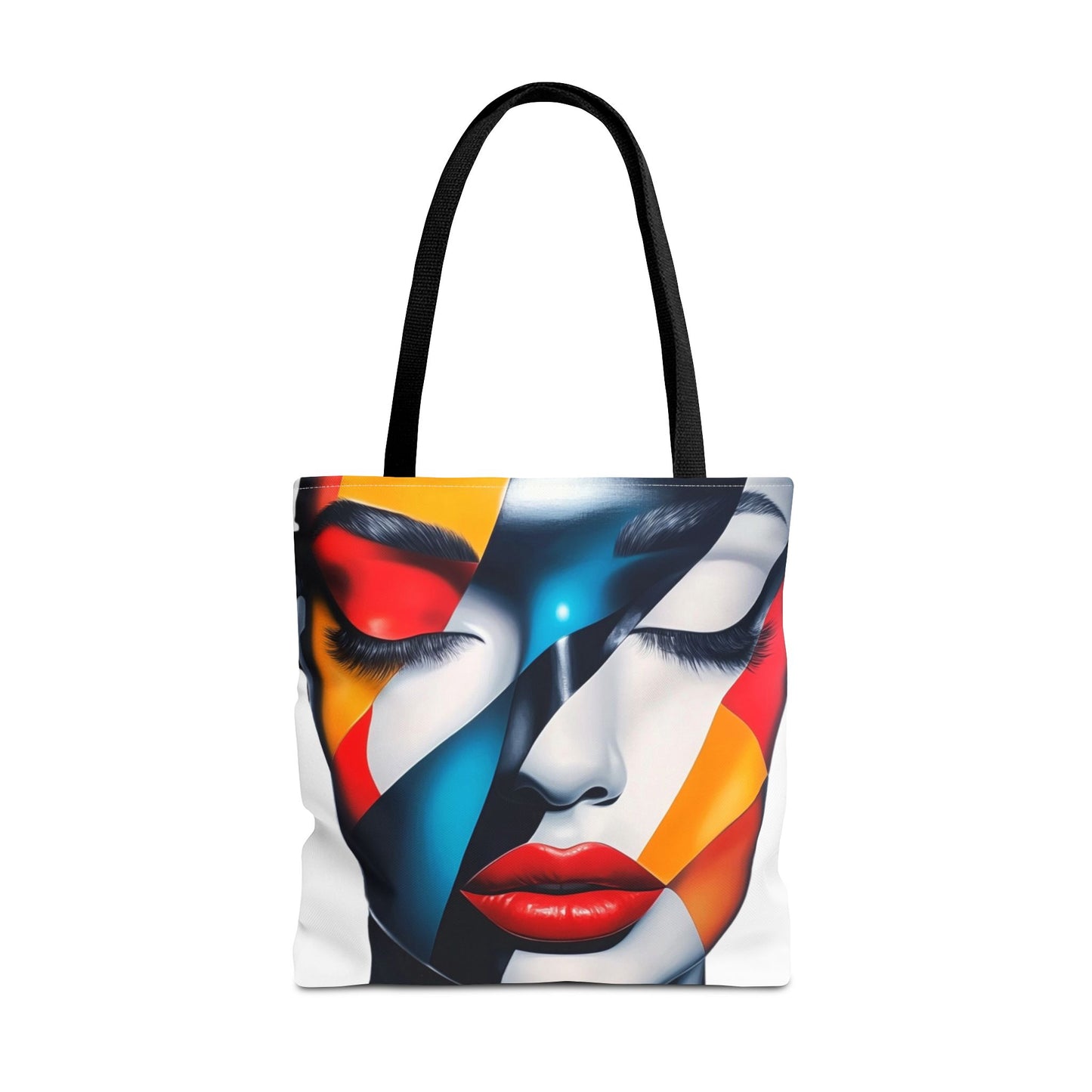 Modern Abstract Art Tote Bag - Vibrant Face Design & Zebra Print Reversible Style - Durable, Lightweight, Everyday Carry