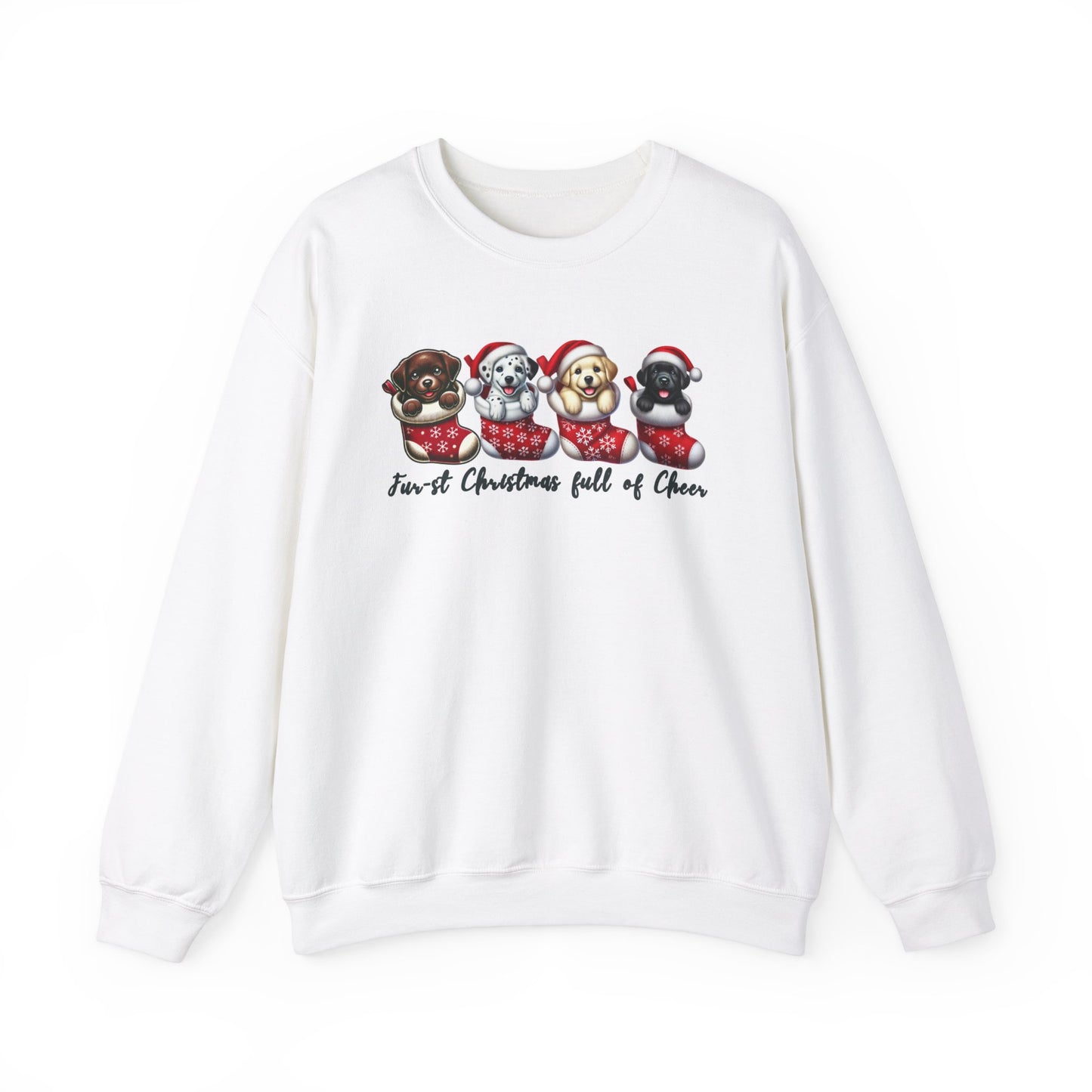 Festive Dog Lovers Crewneck Sweatshirt - "First Christmas Full of Cheer"