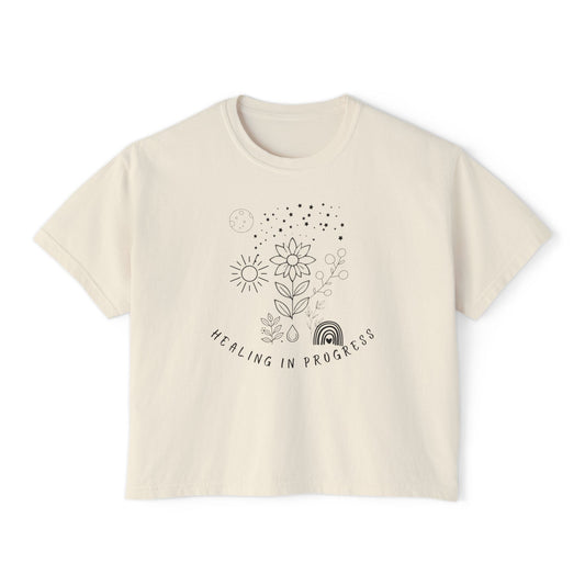 Healing in Progress Women's Boxy Tee - Cozy Floral Graphic T-Shirt
