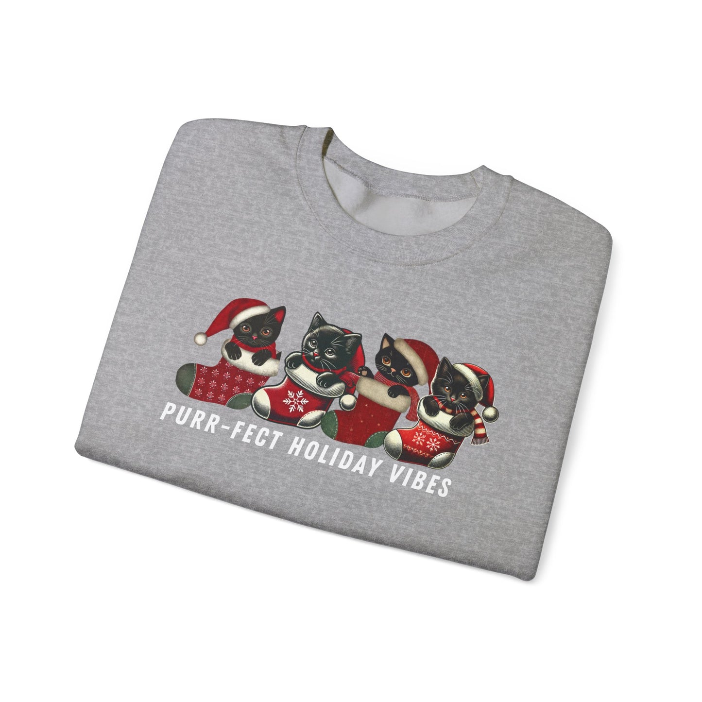 Purr-fect Holiday Vibes Cat Sweatshirt - Festive Cat Christmas Sweater