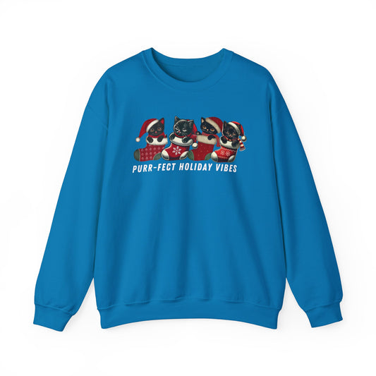 Purr-fect Holiday Vibes Cat Sweatshirt - Festive Cat Christmas Sweater