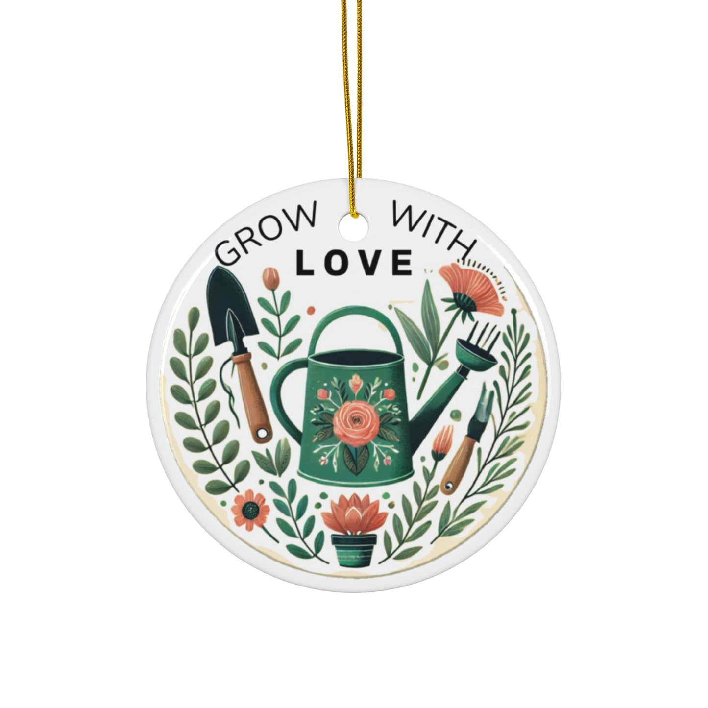 Gardening Love Ceramic Ornament - Grow with Love Design for Home Décor