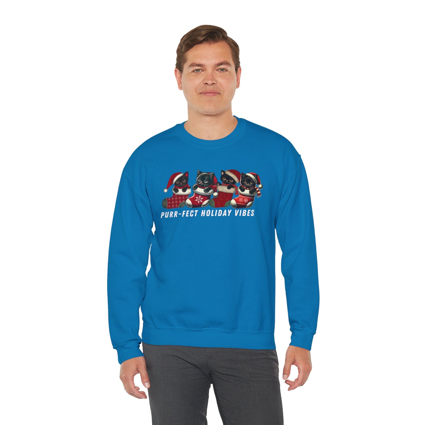 Purr-fect Holiday Vibes Cat Sweatshirt - Festive Cat Christmas Sweater