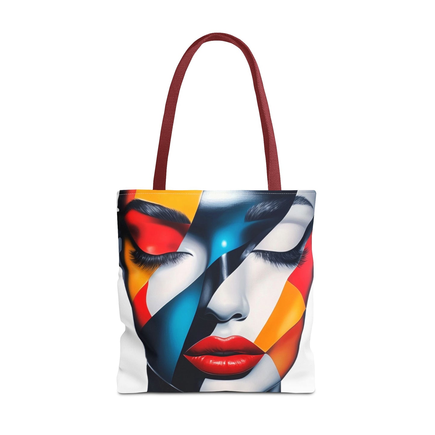 Modern Abstract Art Tote Bag - Vibrant Face Design & Zebra Print Reversible Style - Durable, Lightweight, Everyday Carry