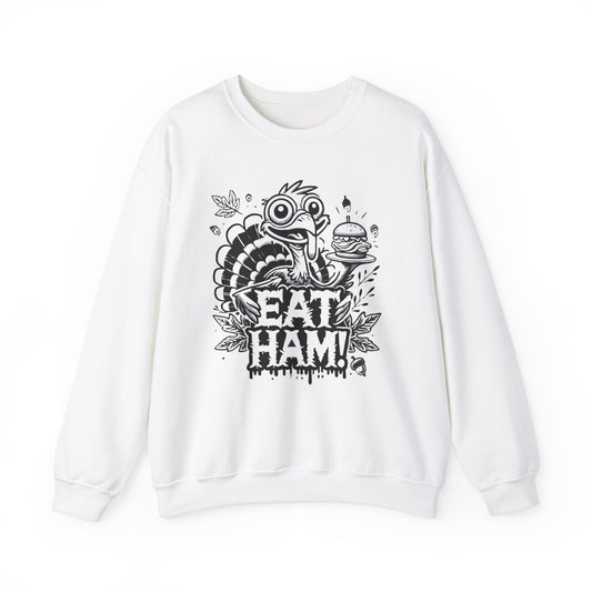 Funny Thanksgiving Crewneck Sweatshirt - 'Eat Ham!' Design