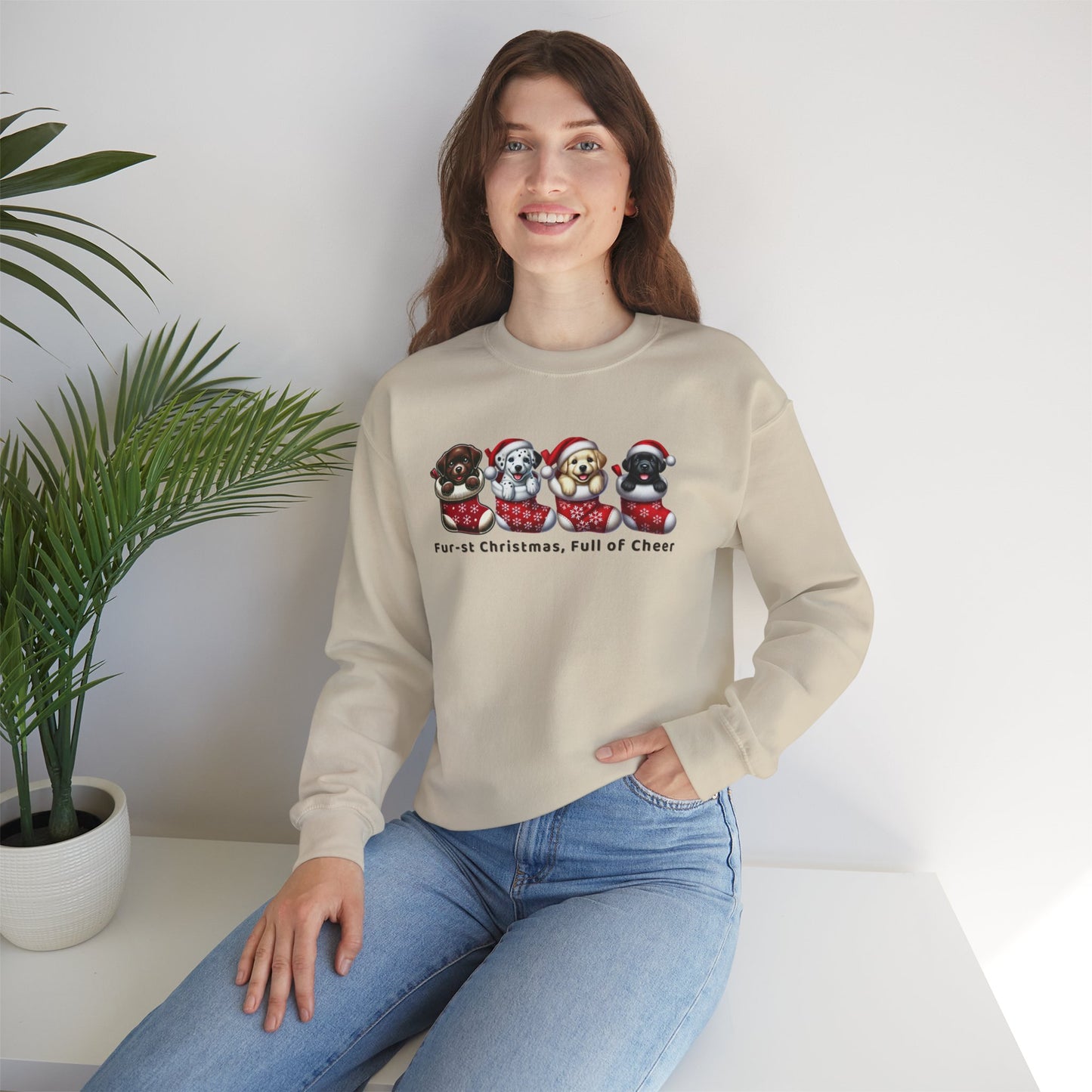 Pet Lovers Crewneck Sweatshirt - 'Fur-st Christmas, Full of Cheer'