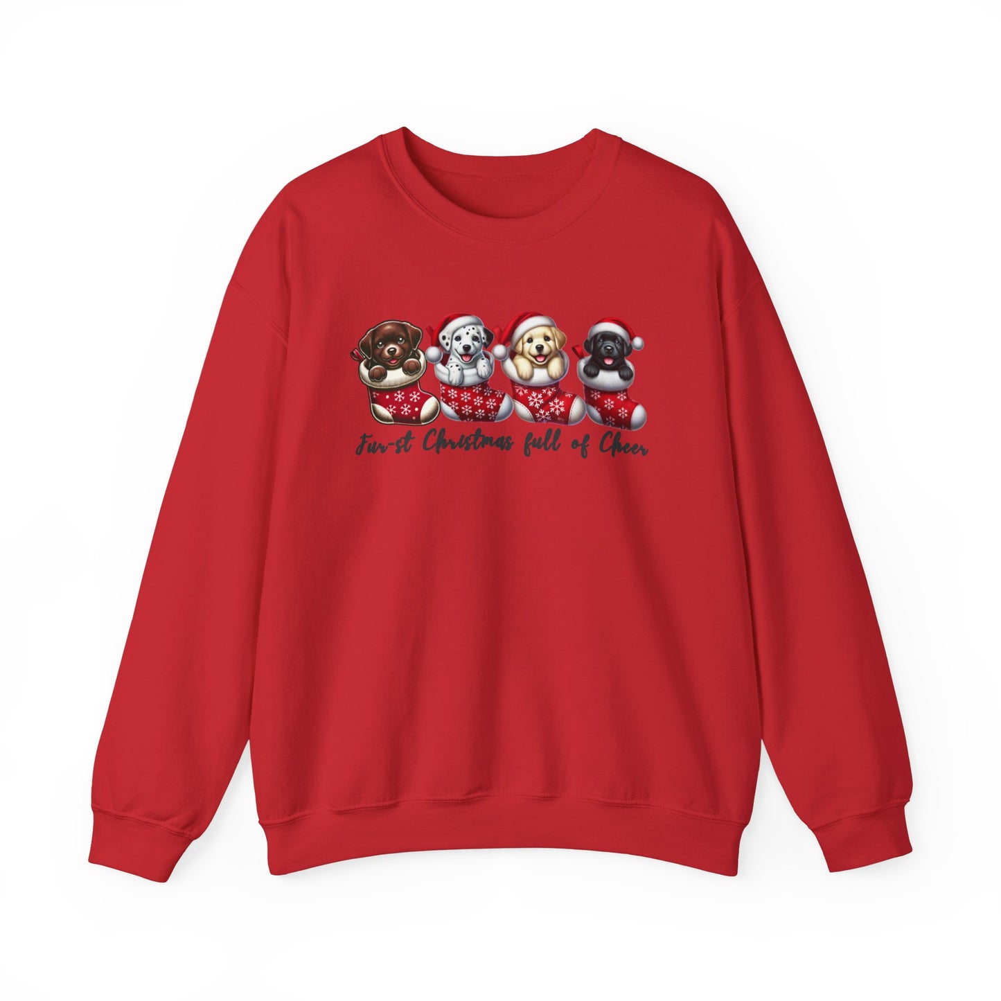 Festive Dog Lovers Crewneck Sweatshirt - "First Christmas Full of Cheer"