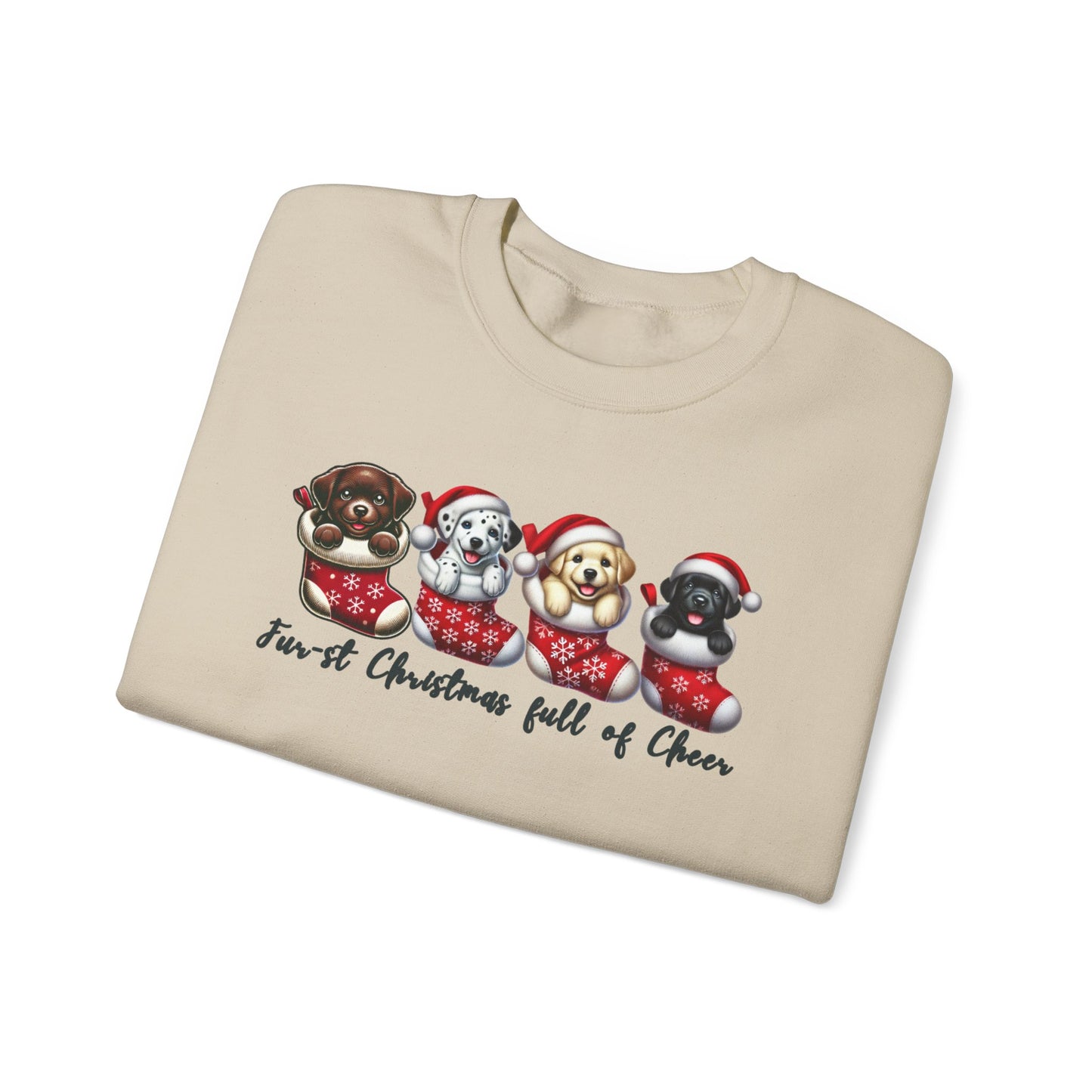 Festive Dog Lovers Crewneck Sweatshirt - "First Christmas Full of Cheer"