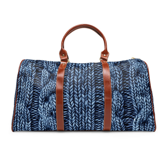 Denim Knit-Pattern Luxury Duffel Bag/Stylish Waterproof Travel Bag with Knit Pattern - Perfect for Weekend Getaways & Outdoor Adventures