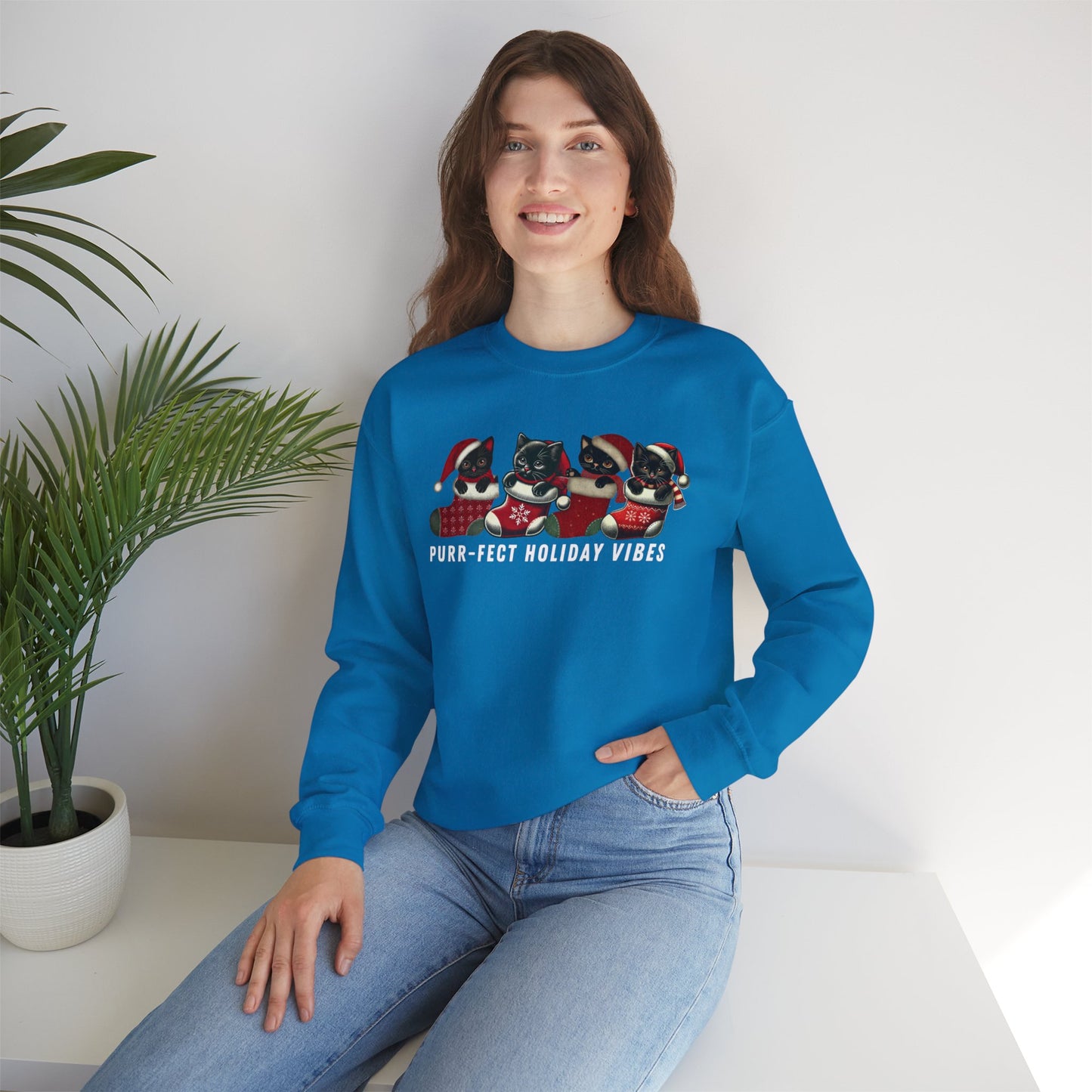 Purr-fect Holiday Vibes Cat Sweatshirt - Festive Cat Christmas Sweater