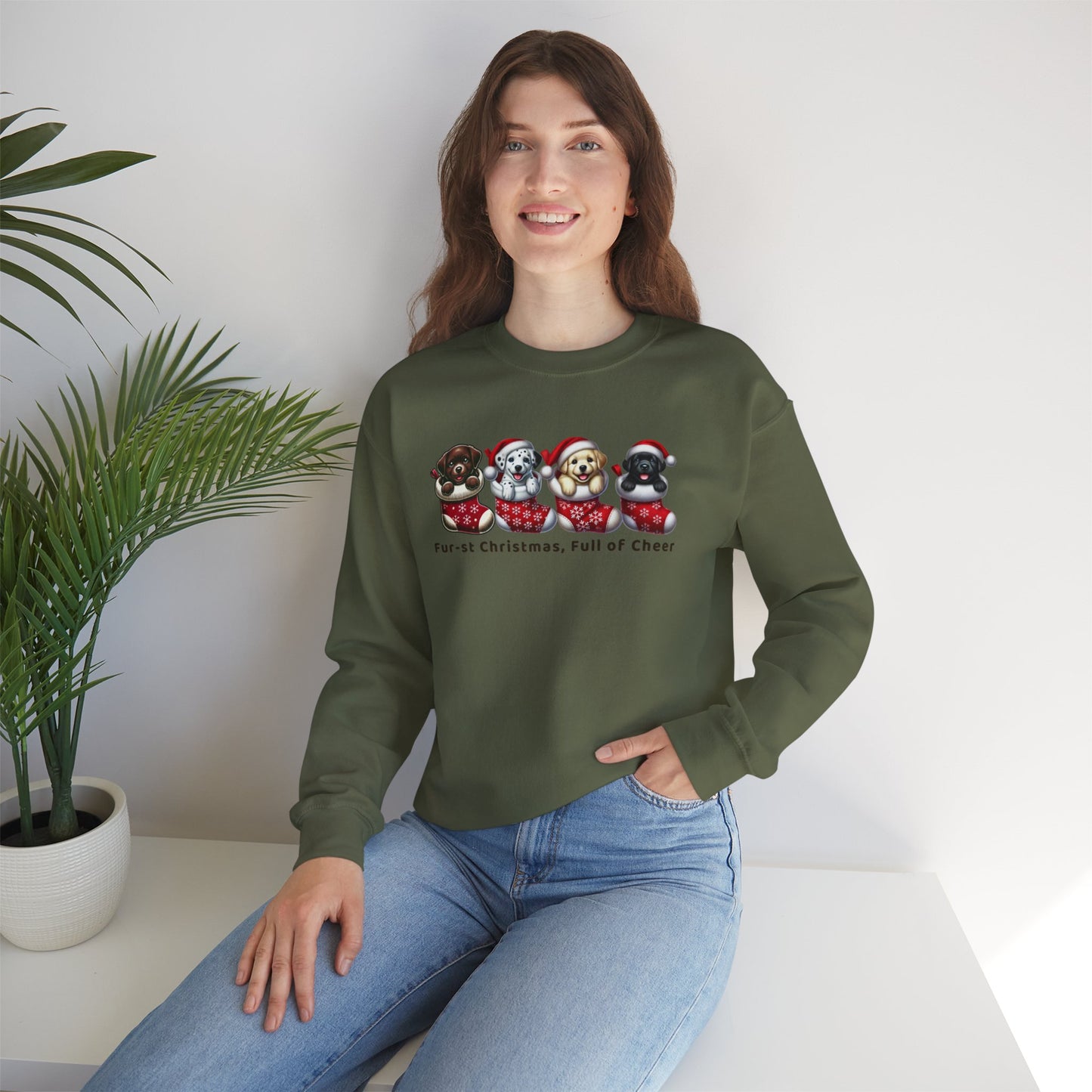 Pet Lovers Crewneck Sweatshirt - 'Fur-st Christmas, Full of Cheer'