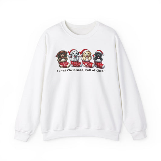 Festive Dog Lovers Crewneck Sweatshirt – Unisex Heavy Blend™ "Fur-st Christmas Full of Cheer"