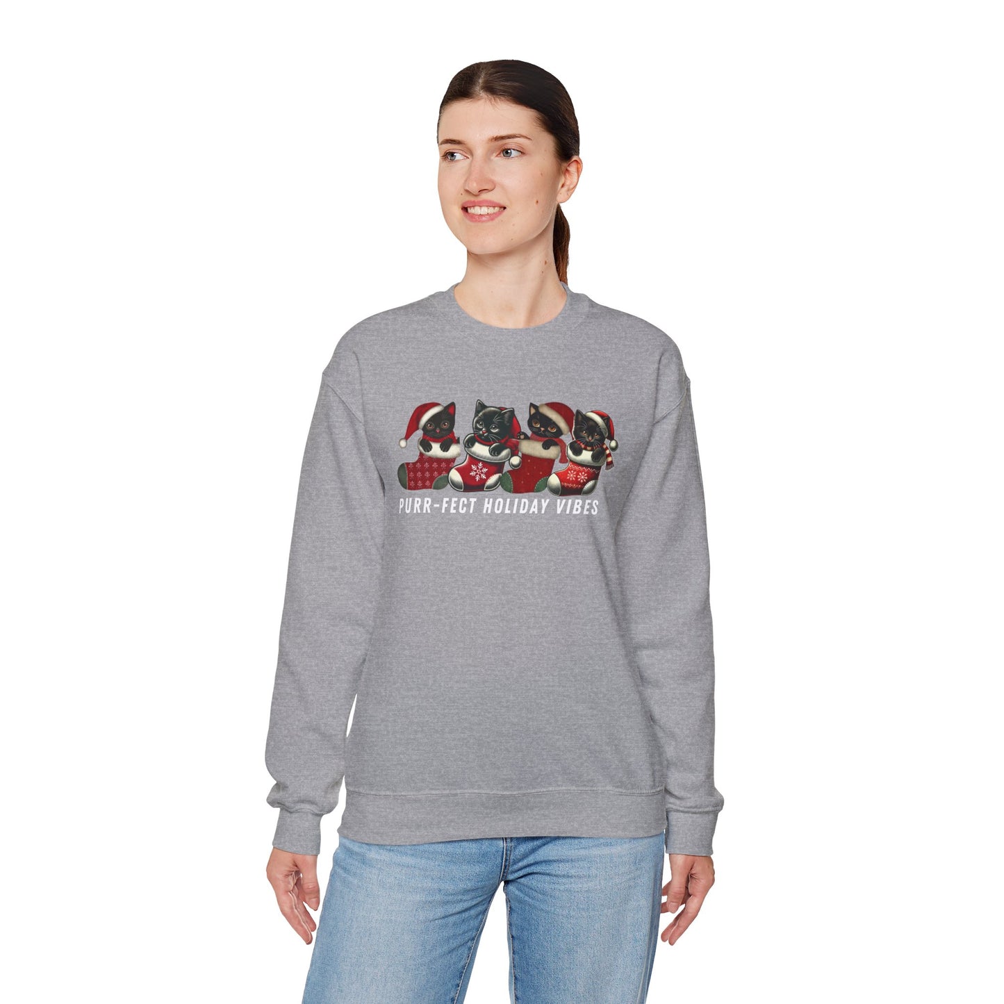 Purr-fect Holiday Vibes Cat Sweatshirt - Festive Cat Christmas Sweater