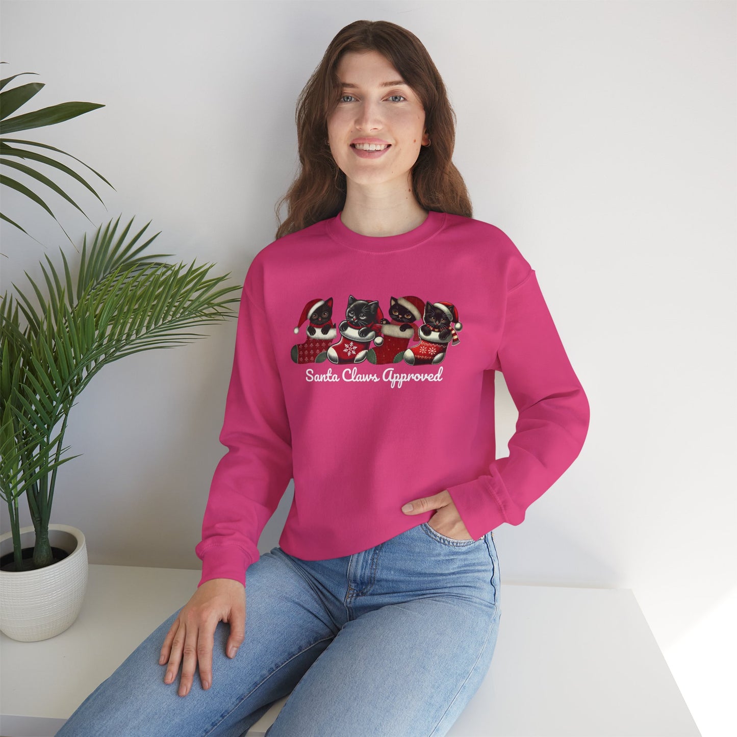 Santa Claws Approved Crewneck Sweatshirt - Cozy Holiday Cats Design