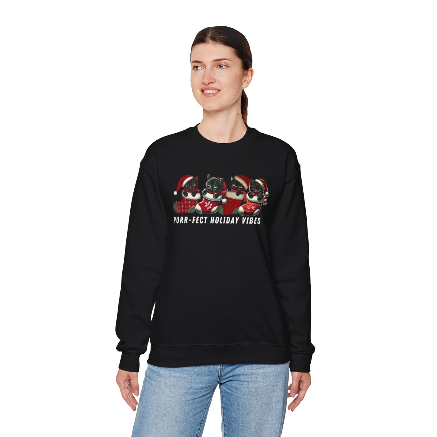 Purr-fect Holiday Vibes Cat Sweatshirt - Festive Cat Christmas Sweater