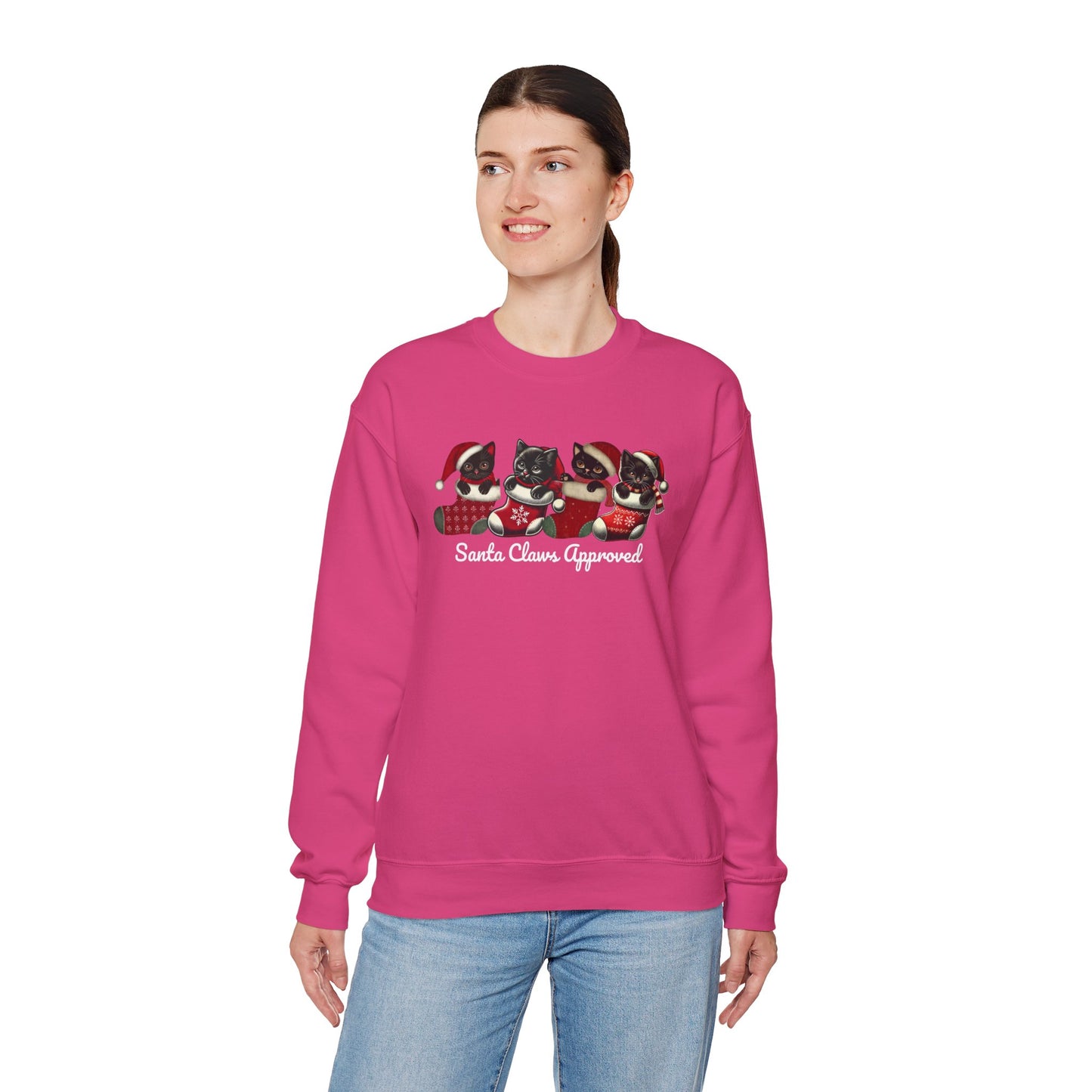 Santa Claws Approved Crewneck Sweatshirt - Cozy Holiday Cats Design