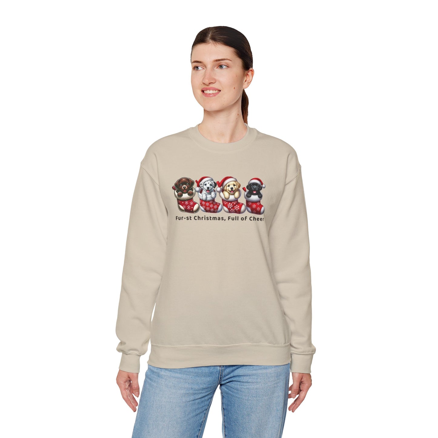 Pet Lovers Crewneck Sweatshirt - 'Fur-st Christmas, Full of Cheer'