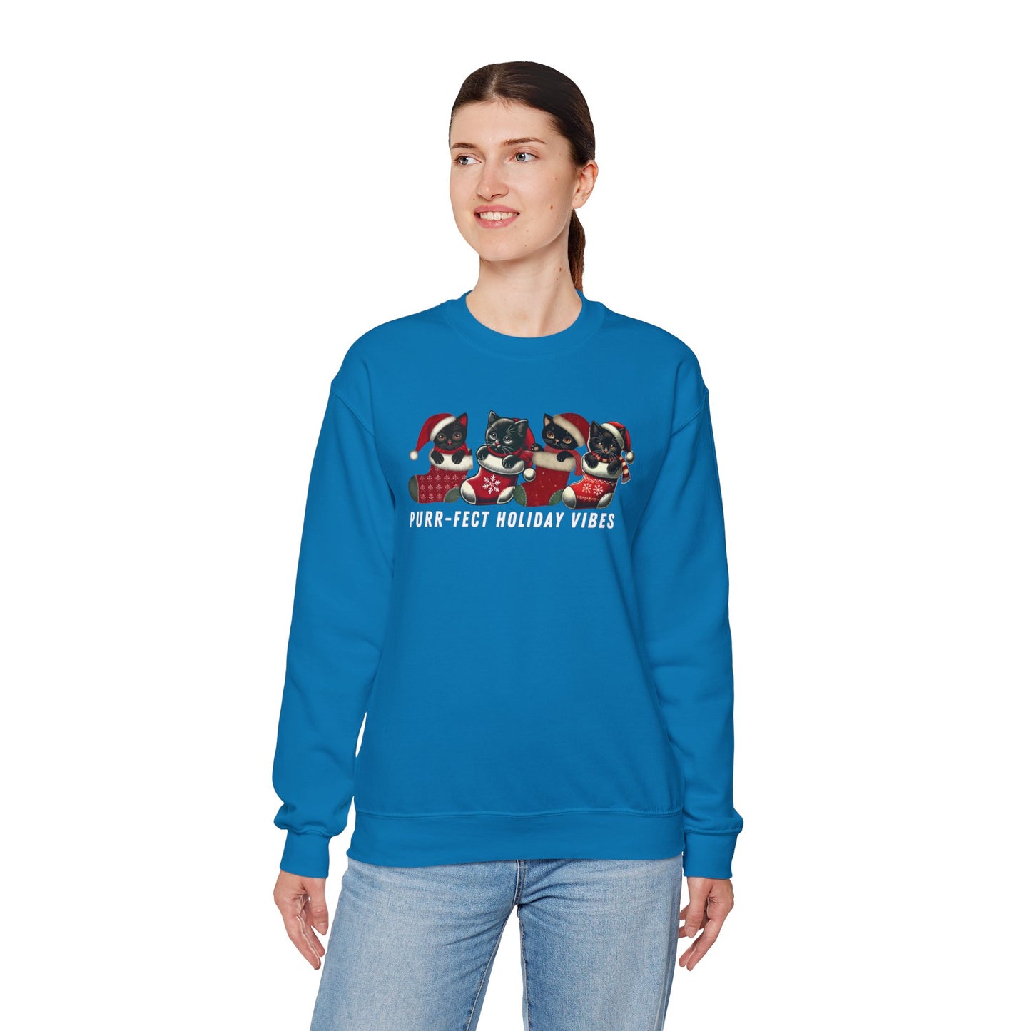 Purr-fect Holiday Vibes Cat Sweatshirt - Festive Cat Christmas Sweater